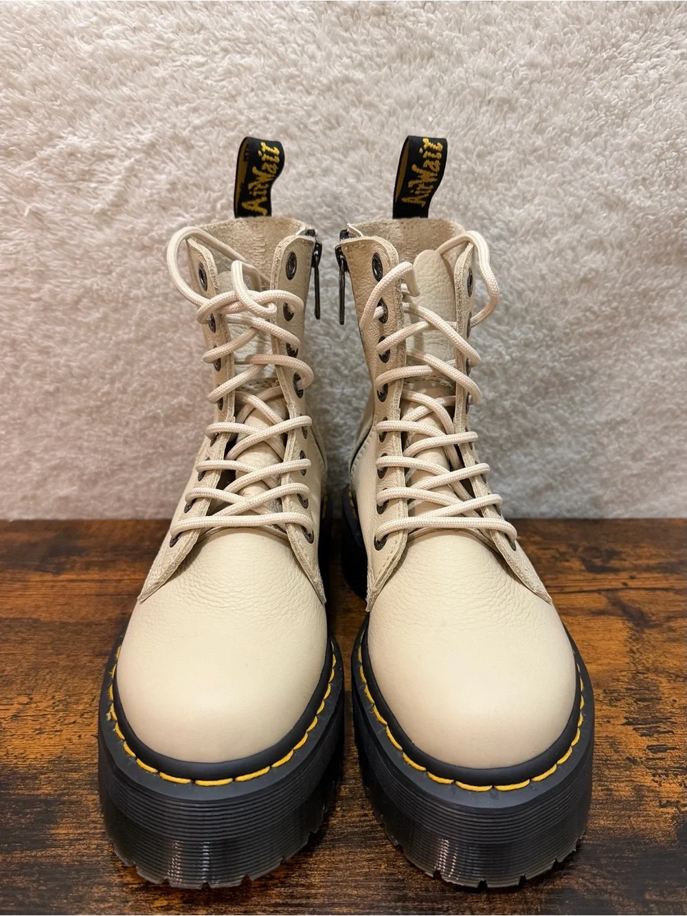 Dr Martens Boots Womens 6 Jadon III Pisa Leather Platform Combat Beige Grunge
